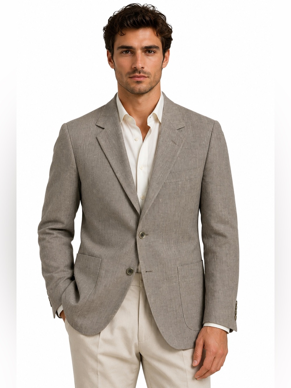 Brioni for Cuzzens Made in Italy Wool Silk Sport Coat Blazer Taupe Herringbone